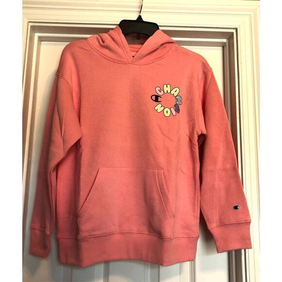 CHAMPION - NWT Big Girls Rainbow Bubble-Logo Hoodie Sz XL Guava Pink. ADORABLE! - Picture 12 of 13